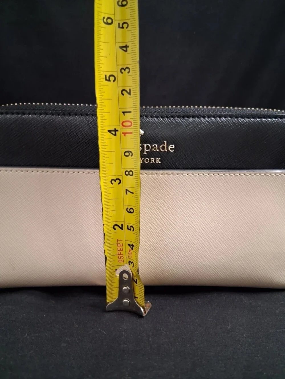 KateSpade Staci Colorblock Large Continental Wallet Beige/Black Saffiano Leather